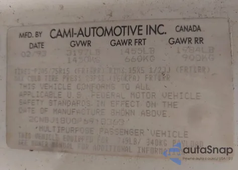 1993 Geo Tracker from USA, damaged, VIN 2CNBJ18U0P6918363